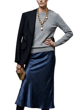 Massimo Dutti Italian yarn old money minimalist button shoulder grey sweater XS